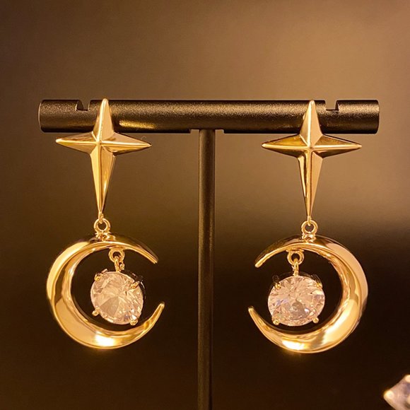 Metal Starlight Moon Zircon Pendant Earrings - Picture 9 of 10